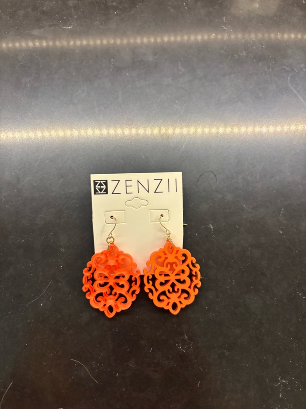 Orange Filigree Drop Earrings